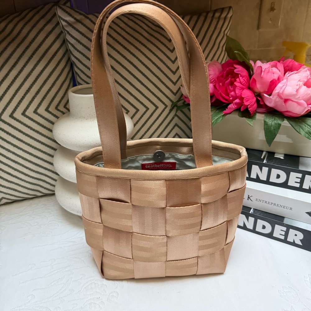 Harveys Original Seatbelt Small Tan Tote Bag with Woven Design